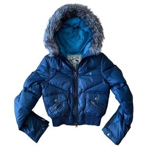 ABERCROMBIE & FITCH VINTAGE SKI PUFFER JACKET HOODED FUR